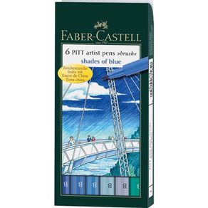 Caneta Pincel Pitt Estojo com 6 Tons Celeste Ref.167164 Faber-Castell