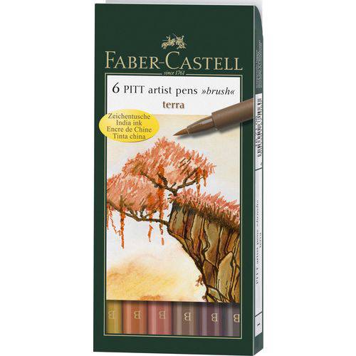 Caneta Pincel Pitt Estojo com 6 Tons Terra Ref.167106 Faber-castell