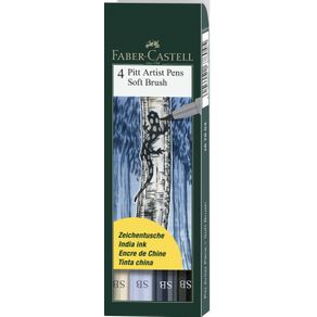 Caneta Pincel Pitt Soft Brush Estojo com 4 Unidades Faber-Castell