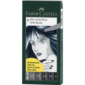 Caneta Pincel Pitt Soft Brush Estojo com 6 Unidades Faber-Castell