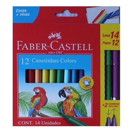 Canetinhas Colors 12 Cores Faber Castell + 2 Canetinhas Vai e Vem