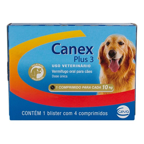 Canex Plus 3 para Cães Vermífugo Oral 1 Comprimido para Cada 10kg de Peso com 4 Comprimidos Palatáveis