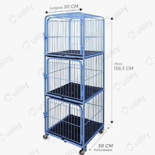 Canil Gatil Vertical 3 Lugares Azul para Pet Shop