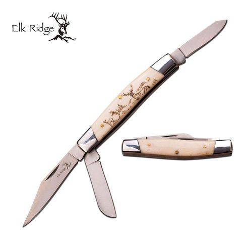 Canivete Clássico com Três Lâminas Desenho Cervo Master Cutlery