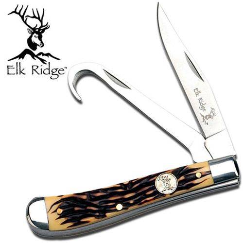 Canivete Elk-ridge com Lâmina e Gut-hook, Cabo Simulando Osso Master Cutlery