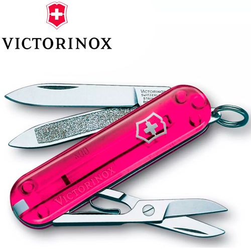 Canivete Inox Multifunção Classic Rosa Pink Translucido 7 Funções - Victorinox