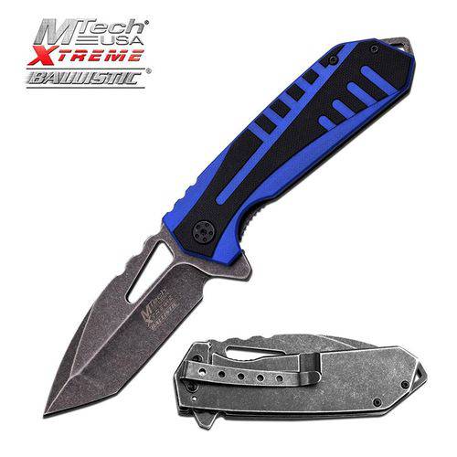 Canivete Mtech Usa Xtreme Stonewashed com Abertura Assistida Azul Master Cutlery