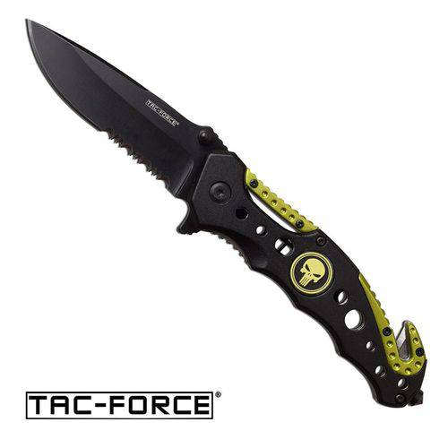 Canivete Tac-force Amarelo com Caveira e Abertura Assistida Master Cutlery