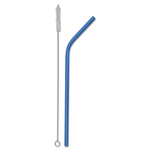 Canudo Curvo Inox com Escova para Limpeza - Azul