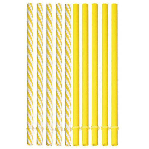 Canudo de Plástico Composê Amarelo e Branco Cromus 10 Unidades
