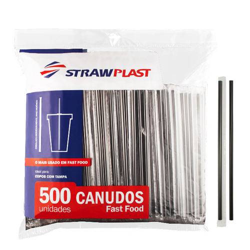 Canudo Plástico Embalado Preto C/100 - Strawplast