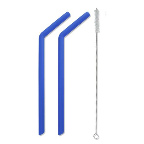 Canudos de Silicone Azul com Escova para Limpeza