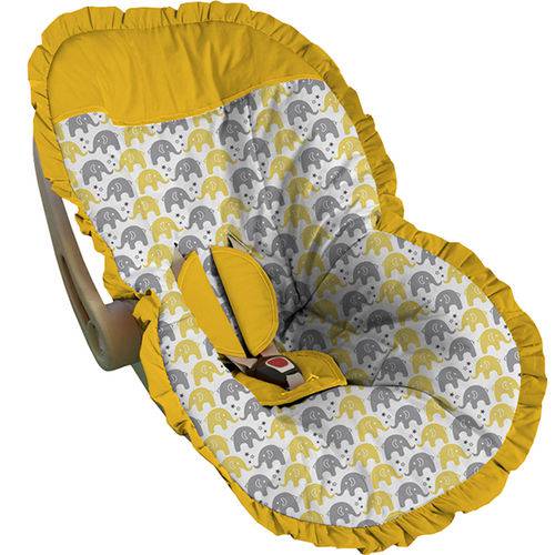 Capa Bebe Conforto Amarela Elefantinhos Cinza e Amarelo - Soninho de Bebê