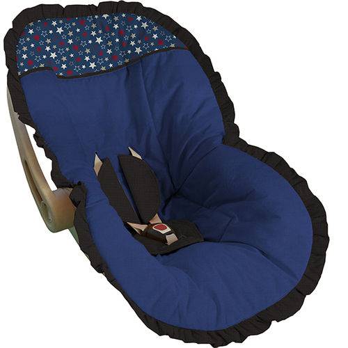 Capa Bebê Conforto Azul Marinho com Estrelas e Babado Preto