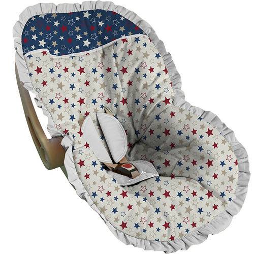 Capa Bebê Conforto Branca com Estrelas Vermelha e Azul - Soninho de Bebê