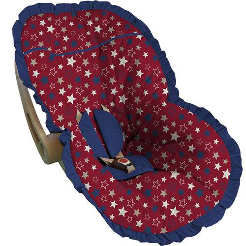 Capa Bebe Conforto Vermelha Estrelas Babado Azul - Soninho de Bebê