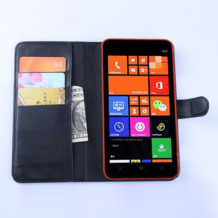 Capa Carteira em Couro Sintético para Nokia Lumia 1320-Preta