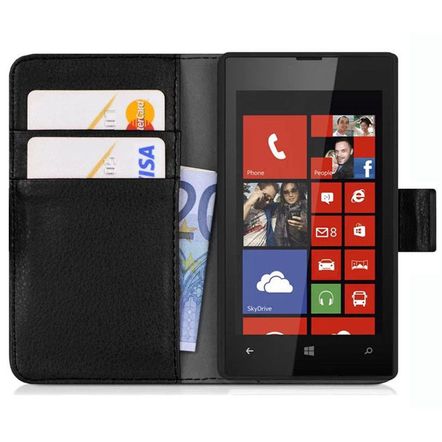 Capa Carteira em Couro Sintético para Nokia Lumia 630-Preta