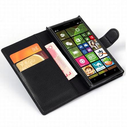Capa Carteira em Couro Sintético para Nokia Lumia 830-Preta