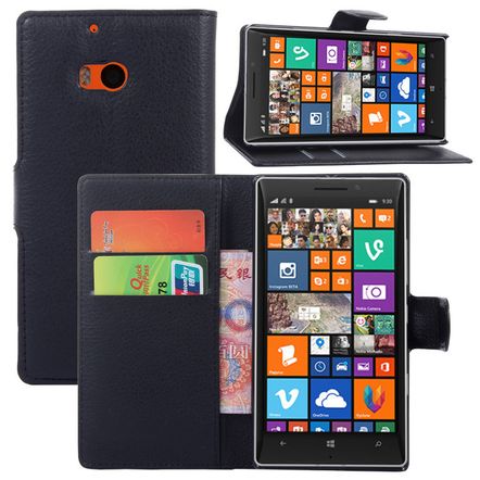 Capa Carteira em Couro Sintético para Nokia Lumia 930-Preta