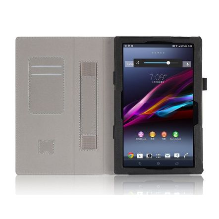 Capa Carteira em Couro Sintético para Sony Xperia Z2 Tablet-Preta