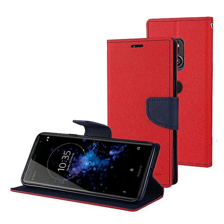 Capa Carteira Goospery Fancy Diary para Sony Xperia XZ2-Vermelha C/ Azul