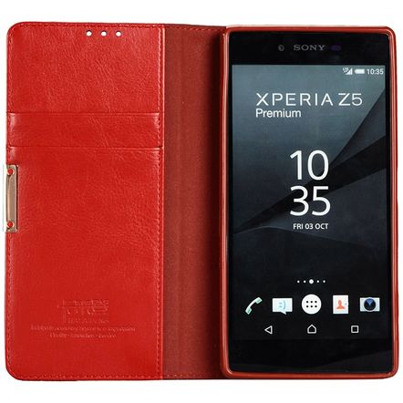 Capa Carteira Kalaideng Royalle II em Couro Legitimo para Sony Xperia Z5 Premium-Vermelha