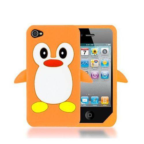 Capa Case para IPhone 4/4S Silicone Pinguim Laranja