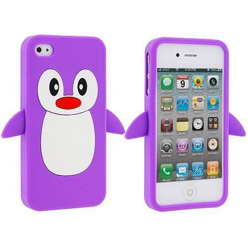 Capa Case para IPhone 4/4S Silicone Pinguim Roxo