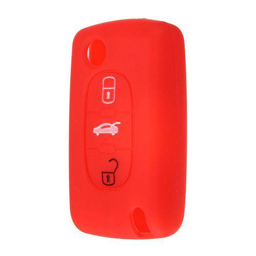 Capa de Silicone para Chave Canivete Peugeot 3Botao Vermelho