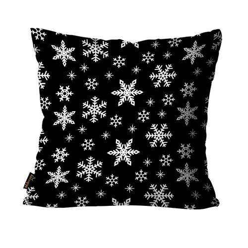 Capa para Almofada Mdecore Natal Flocos de Neve Preta 45x45cm