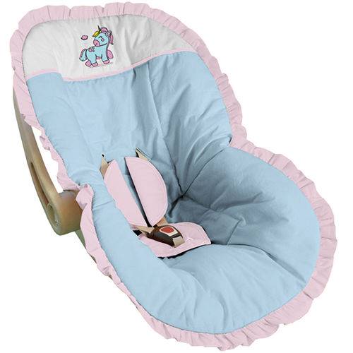 Capa para Bebe Conforto Azul Bebe com Bordado de Unicórnio -Soninho de Bebê