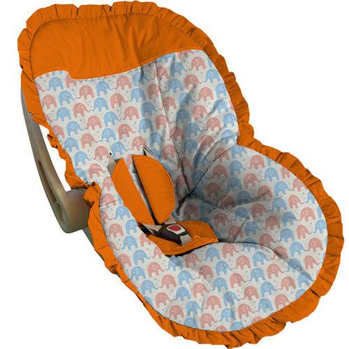 Capa para Bebe Conforto Elefantinhos Laranja e Azul - Soninho de Bebê