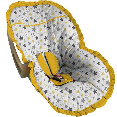 Capa para Bebe Conforto Estrelas Pretas e Amarelas Babado Amarelo - Soninho de Bebê