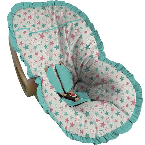 Capa para Bebe Conforto Estrelas Rosa e Verde Babado Verde Tiffany - Soninho de Bebê