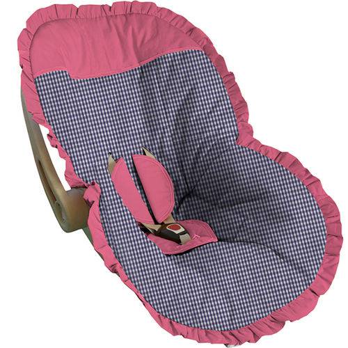 Capa para Bebê Conforto Xadrez Marinho com Pink - Soninho de Bebê
