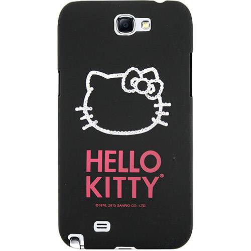 Capa para Celular Galaxy Note 2 Hello Kitty Cristais Policarbonato Preta - Case Mix