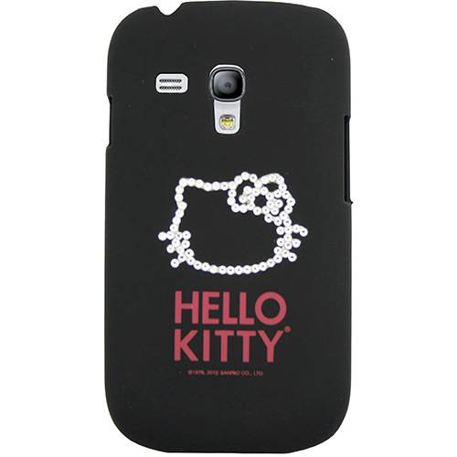 Capa para Celular Galaxy S3 Mini Hello Kitty Cristais Policarbonato Preta - Case Mix