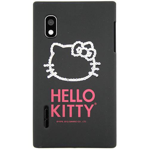 Capa para Celular Optimus L5 Hello Kitty Cristais Policarbonato Preta - Case Mix