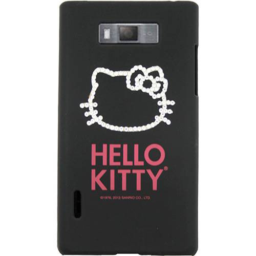 Capa para Celular Optimus L7 Hello Kitty Cristais Policarbonato Preta - Case Mix