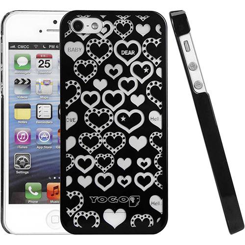 Capa Protetora com Desenhos de Coração para IPhone 5S Preta - Yogo
