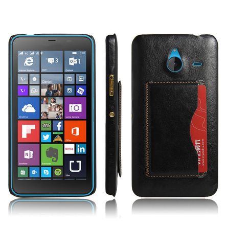 Capa Protetora em Couro C/ Suporte Cartão para Microsoft Lumia 640XL-Preta