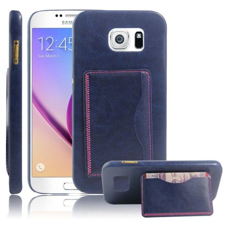 Capa Protetora em Couro C/ Suporte Cartão para Samsung Galaxy S7-Azul