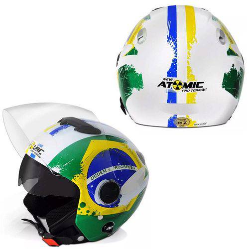 Capacete Aberto Moto Pro Tork Motoqueiro New Atomic Brasil Viseira Solar - Pro Tork