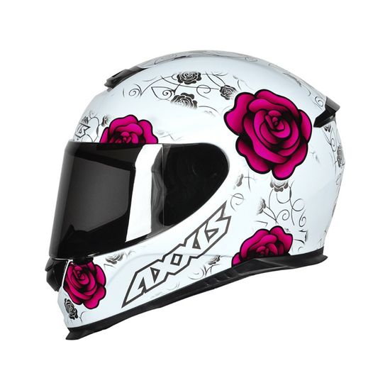 Capacete Axxis Eagle Flowers Branco Rosa 56