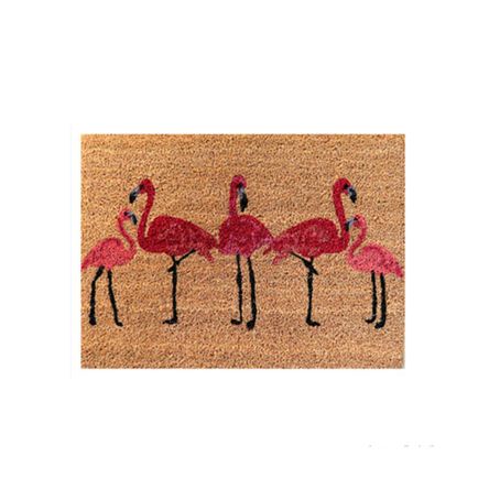 Capacho Flamingo 60x45cm Fibra Natural Bege e Rosa Coisas e Coisinhas