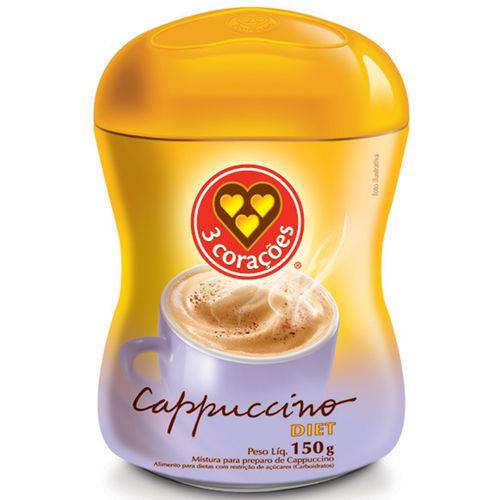 Cappuccino 3 Corações Solúvel Diet Pote 150 G