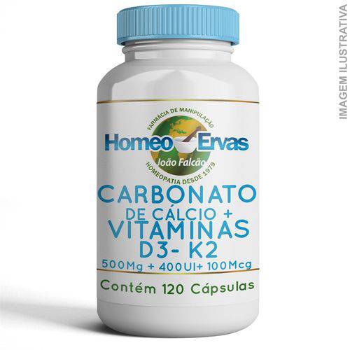 Carbonato de Cálcio 500mg + Vitamina D3 400ui + Vitamina K2-mk7 100mcg 120 Cápsulas