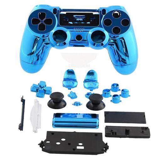 Carcaça Cromada para Controle Mod Jdm-001, Jdm-011 e Jdm-020 para Playstation 4 Play 4 Ps4 Azul