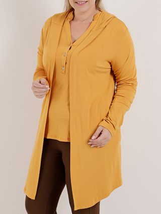 Cardigan Alongado Plus Size Feminino Autentique Amarelo
